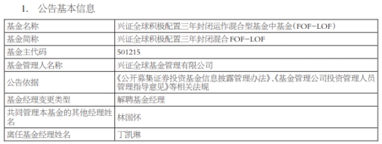 兴证全球基金丁凯琳离任3只混基