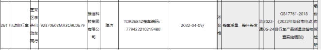 烟台抽查电动自行车等产品34批次不合格 含3批次雅迪