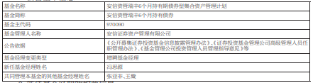 >安信资管旗下2只债基增聘基金经理冯思源