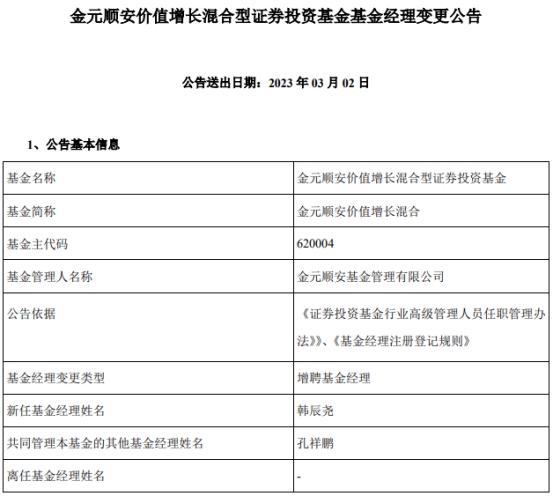 金元顺安2混基增聘韩辰尧 去年1只跌26%另1只跌40%