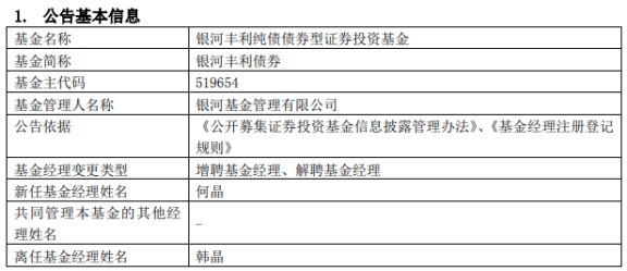 银河基金韩晶离任3只基金