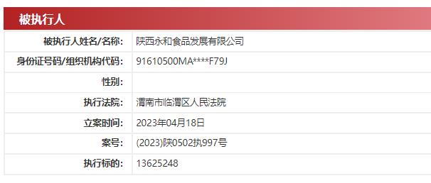 永和食品及子公司新增被执行人 执行标的1362.52万元