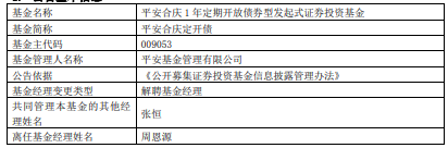 >周恩源离任平安合庆定开债