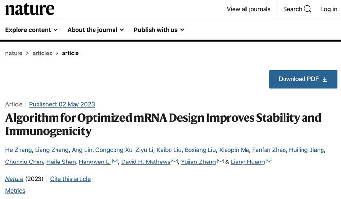 >斯微生物与百度等单位跨界发表Nature重磅文章：人工智能赋能mRNA疫苗和药物开发