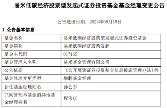 >易米低碳经济股票发起增聘基金经理孙会东