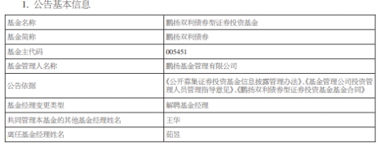 鹏扬基金茹昱离任2只债基