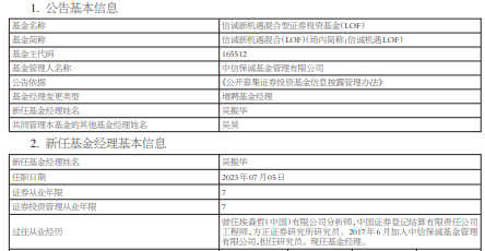 >信诚新机遇混合增聘基金经理吴振华