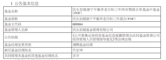 民生加银基金2只混基增聘基金经理代宏坤