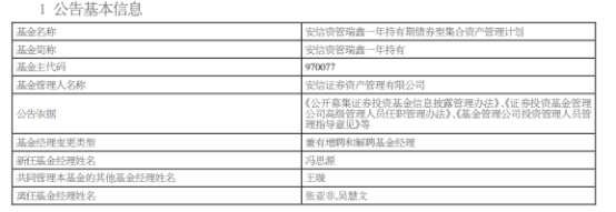 >安信资管瑞鑫一年持有增聘冯思源 张亚非与吴慧文离任