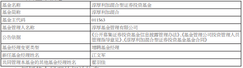 >淳厚利加混合增聘基金经理江文军