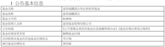 富荣基金黄祥斌离任3只基金