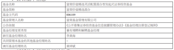 富荣基金黄祥斌离任3只基金