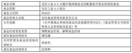 安信工业4.0混合增聘基金经理谭珏娜