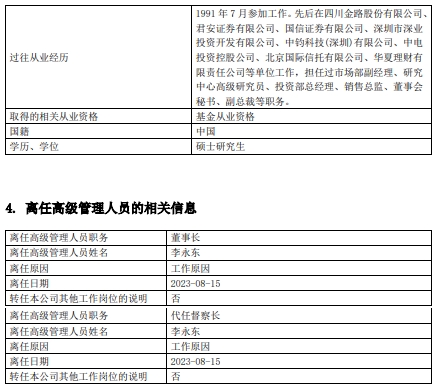 北信瑞丰基金原董事长李永东离任 夏彬继任