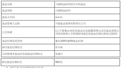 傅峤钰离任兴银基金旗下4只基金