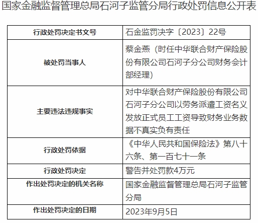 中华财险石河子分公司涉9罚单 妨碍现场检查组检查等