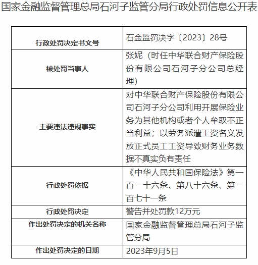 中华财险石河子分公司涉9罚单 妨碍现场检查组检查等