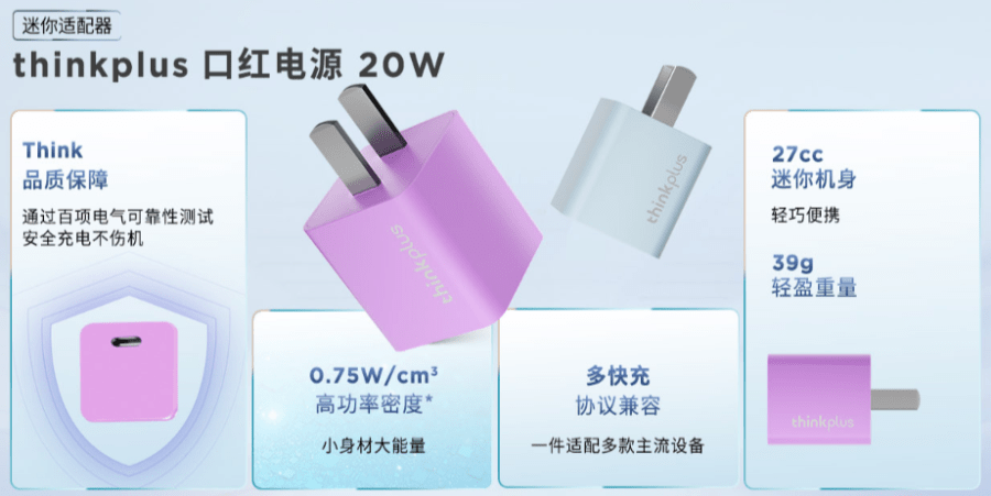 联想thinkplus GaN 30W/20W口红电源新品上市，品质科技达人出行必备神器