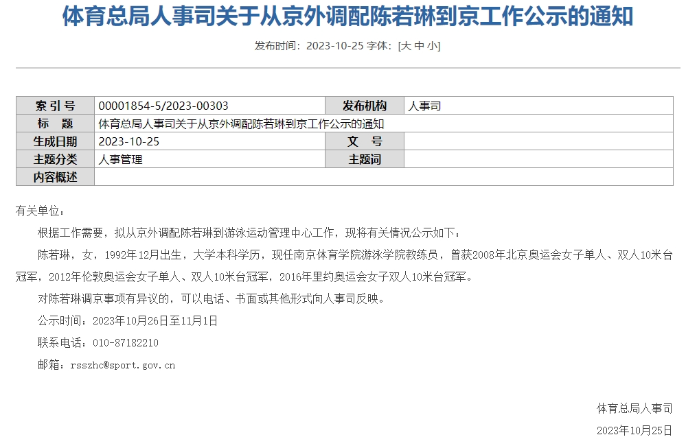 陈若琳有新职，她还执教全红婵吗？