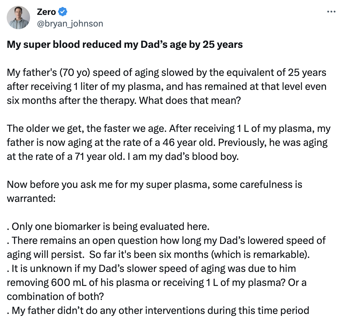 超级血液 硅谷富豪称换血让父亲“年轻”25岁