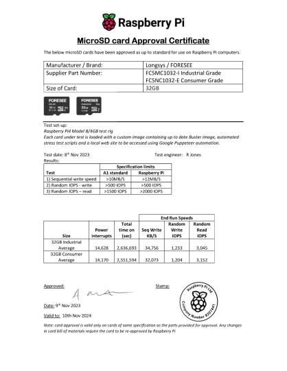 江波龙FORESEE存储卡获树莓派AVL认证，兼容性升级