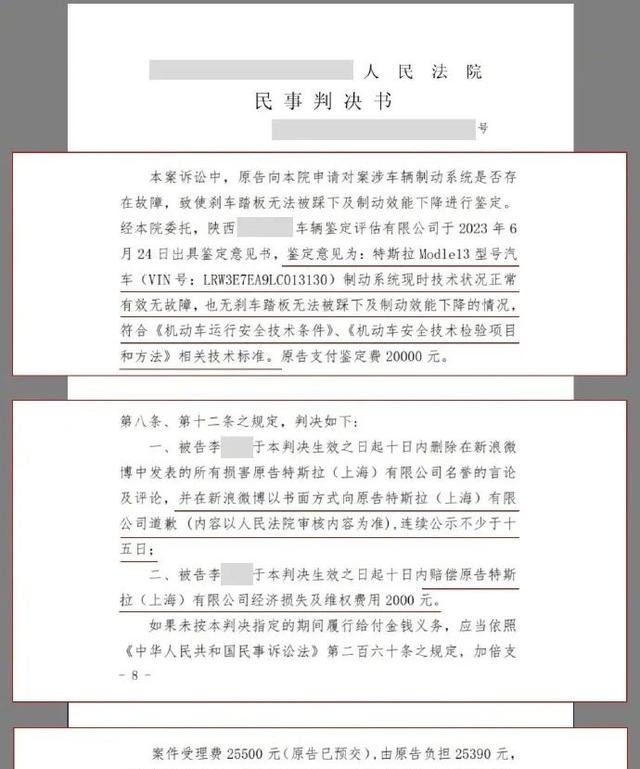 女车主被判赔2000元，特斯拉最新发声：事件造成上亿损失，将上诉