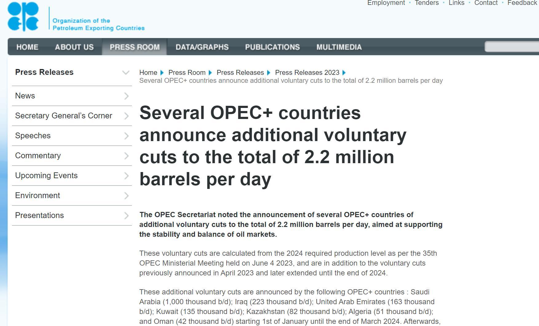 OPEC+减产效果存疑？联盟“大哥”喊话：相信成员国，措施当然可以延长