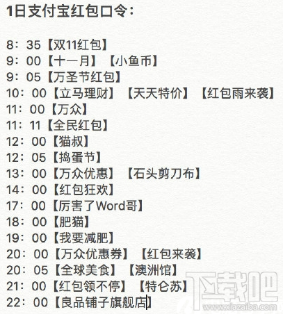 支付宝双11红包口令是什么